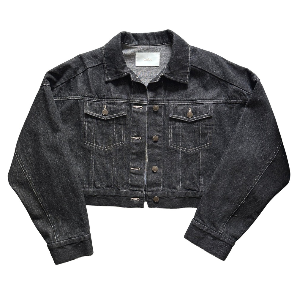 Chico Cropped Convertible Denim Cape Jacket Dark Wash Black Size F - Picture 6 of 13